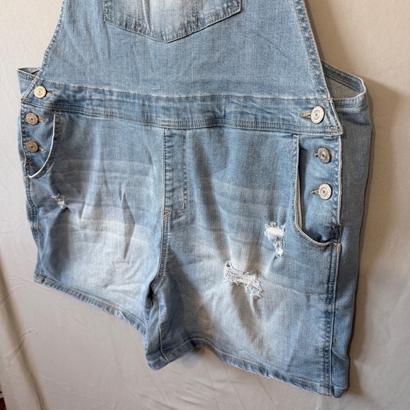 Wallflower Womens Distressed Denim Overalls Shortalls XL Blue Hipster Festival - Picture 5 of 8